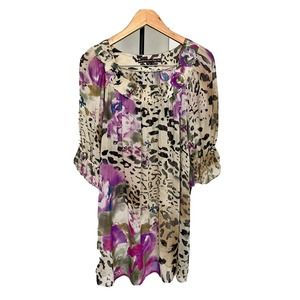 Mushka by Sienna Rose Y2K Size M Balloon Sleeve Animal Print Blouse Rhinestones